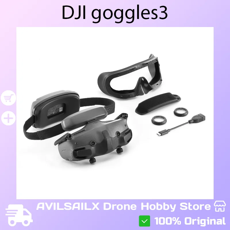DJI Goggles 3 Gafas para drones de carreras con visión en primera persona: pantalla HD, baja latencia, señal estable y ajuste cómodo