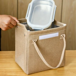 Large Capacity Jute Insulated Lunch Bags Women Kids Thermal Bento Box Tote Portable Food Bag Dinner Container for School Picnic