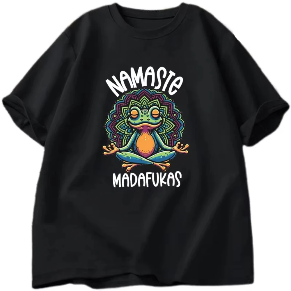 Funny Yoga Frog T-Shirt Namaste Madafukas Graphic Tee Humorous Meditation Zen Print Streetwear Casual Loose Summer Top Men Women