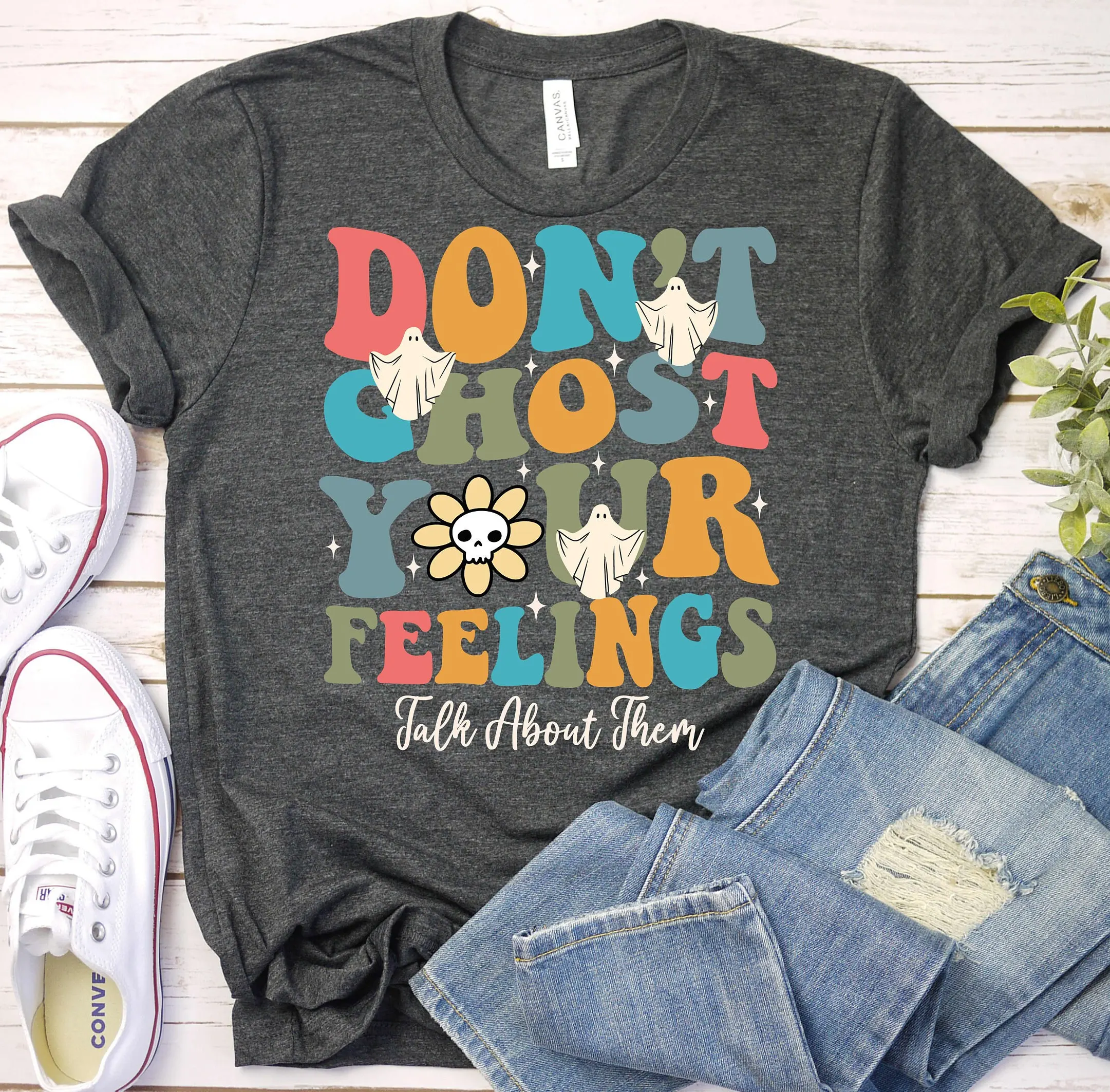 Don'T Ghost Your Feelings Therapist Halloween T Shirt School Counselor Psychologist Mental Health