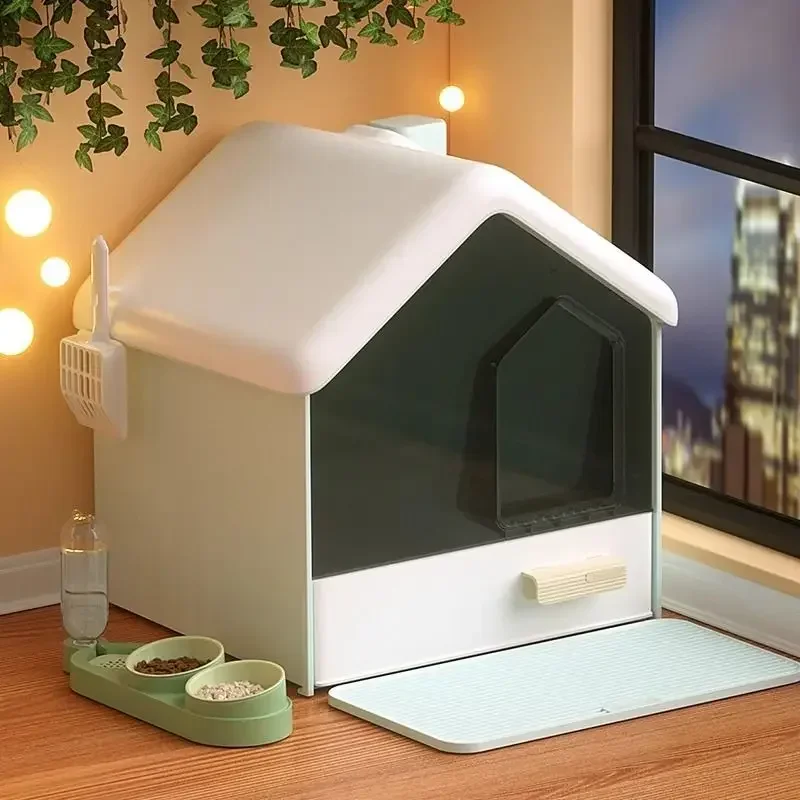 

New large-capacity snow house cat toilet Fully enclosed large cat litter box Splash-out enclosed cat litter house