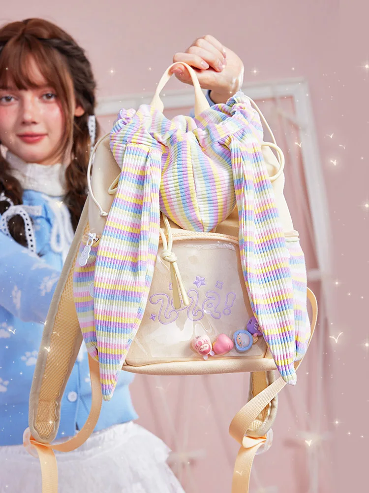  Design Large Capacity Knitted Rabbit Ear Pain Bag Original Design Cute Backpack for Comic Conventions Youth Shoulder Bag