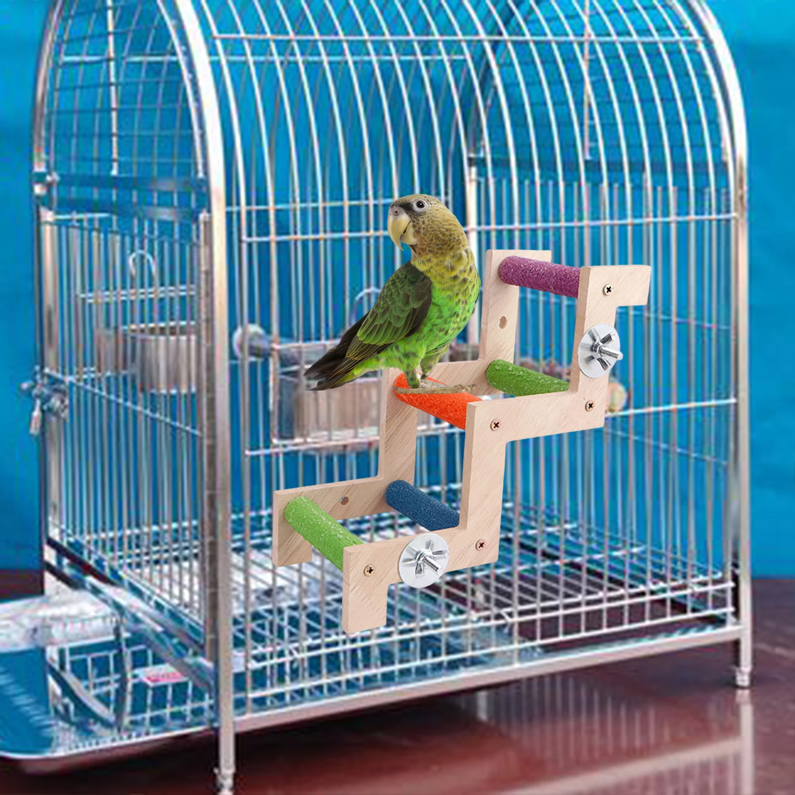 Bird Cage Ladder Solid Wood Birds Perch Stand for Parakeets Cockatiels Small Medium Parrot Conures Finch Bird Climbing Toys