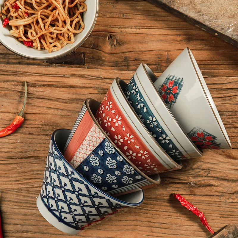 

Japanese Ceramic Glazed Rice Bowl 5 Inch Microwave Safe Soup Noodle Dishware Set