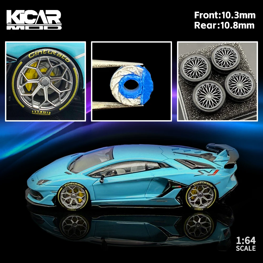 

Kicarmod 1/64 Resin Wheels with Rubber Tires Upgrade Replacement Wheel Set for Racing Sports Car Model(Brake disc buy alone)