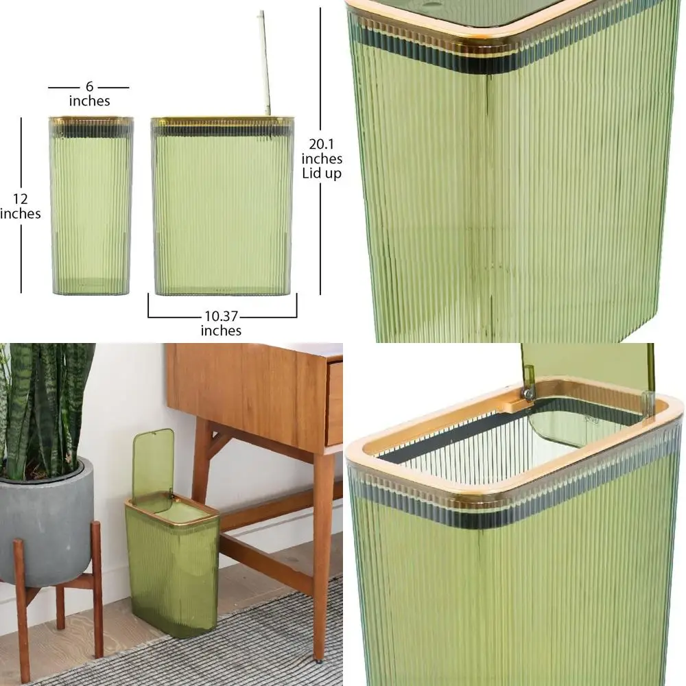 

Тонкая мусорная корзина на 10 л с выдвижной крышкой для дома, офиса, общежития зеленого цвета
