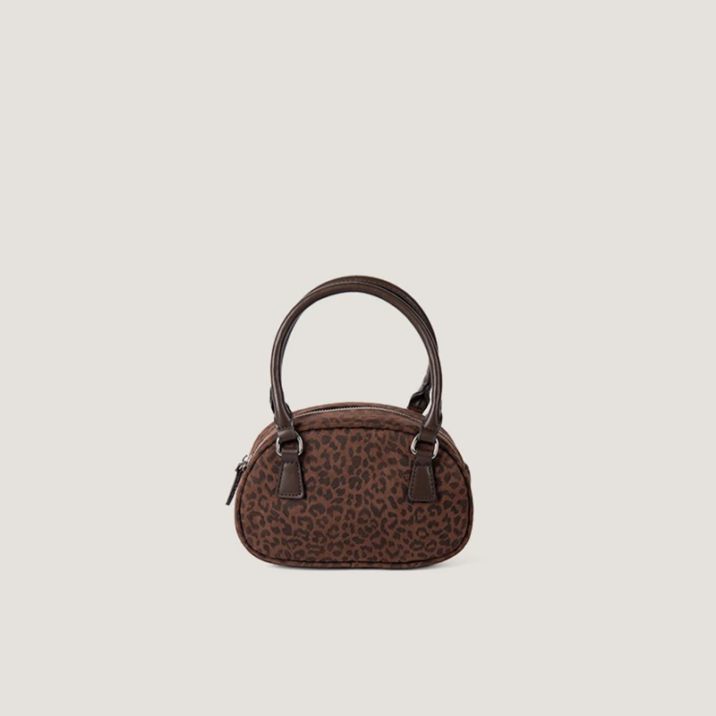 

Retro Leopard Handheld Bowling Bag Women Daily Commute Zip Handbag Fashion Versatile Shoulder Crossbody Bags Female