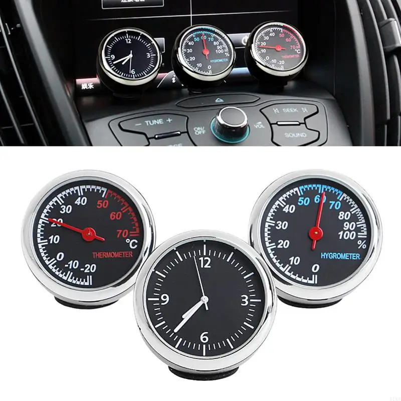 

41XA 3Pcs Car 4cm Hygrometer for Time Clock Temperature Thermometer Moisture M