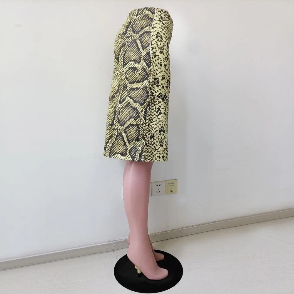 Slim Fit Leopard Straight Skirt A Line Midi Length High Waist Half Dress Serpentine Print Summer Women Long Skirt