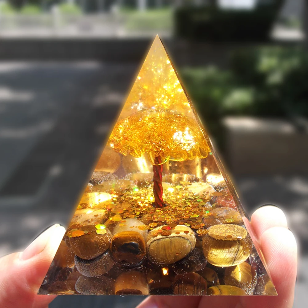 Energy Generator Orgone Pyramid Amethyst Peridot Healing Natural Crystal Reiki Chakra Generator Orgonite Pyramid Meditation Tool