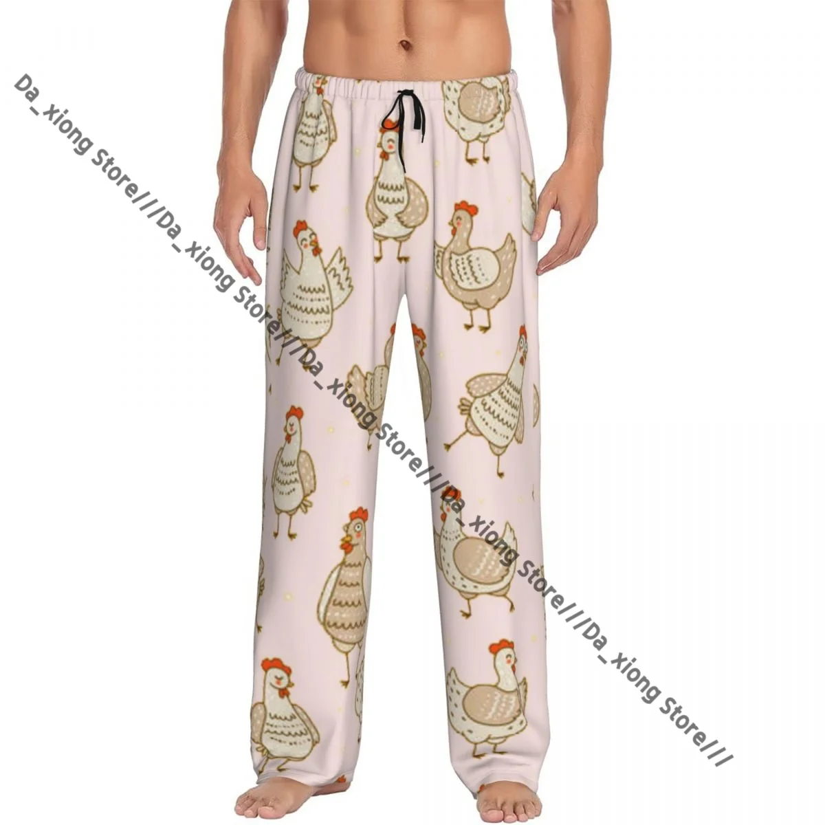 

Men Sleep Bottoms Male Lounge Trousers Men's Cute Chickens Pink Hens And Roosters Pajama Pants
