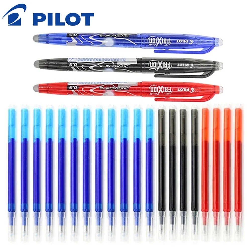 Pilot Frixion-Ensemble de stylos gel effaçables, fournitures scolaires, accessoires de bureau, resubdivision, tous les jours, écriture des étudiants, bleu, noir, rouge, 0.5mm