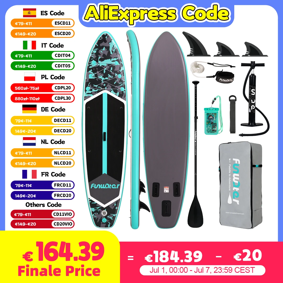 FunWater 11'6" Blau Rot Sup Board Aufblasbares Surfbrett Stand Up Paddle Board Aufblasbares Sup PaddleBoard mit Zubehör