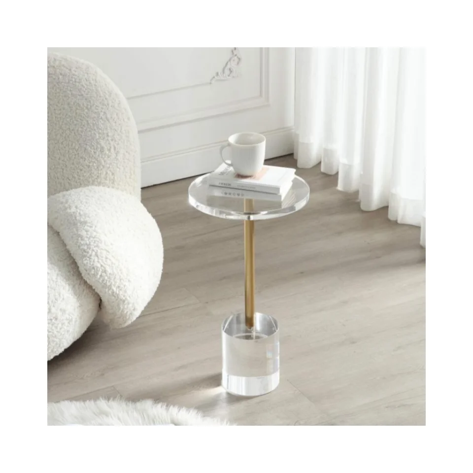 New modern luxury style transparent acrylic side table with gold metal rope, used for home decoration