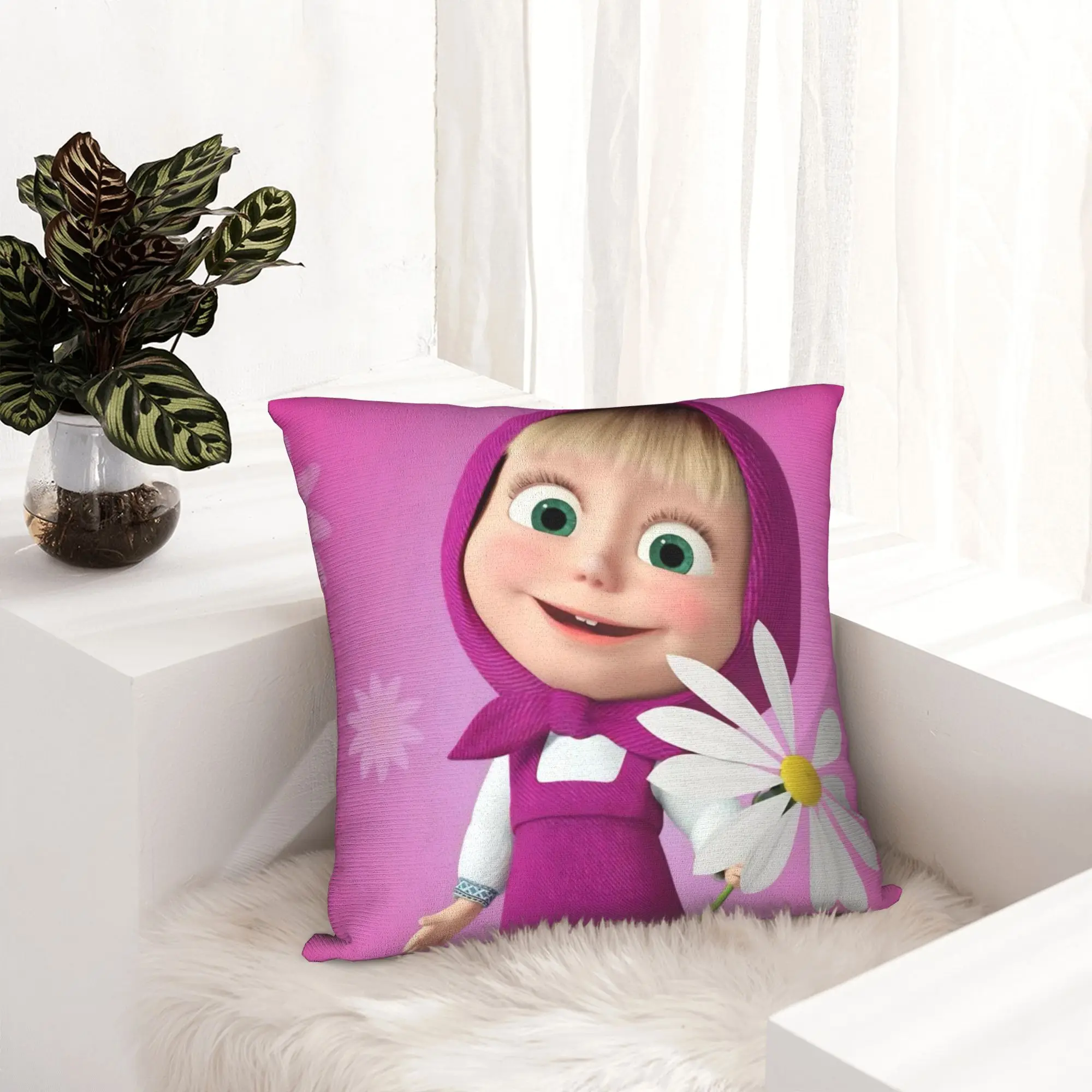 Cute Cartoon M-Masha and Bear Pillowcase Printing Polyester Cushion Cover Decor  Pillow Case Cover Home Square 40X40cm
