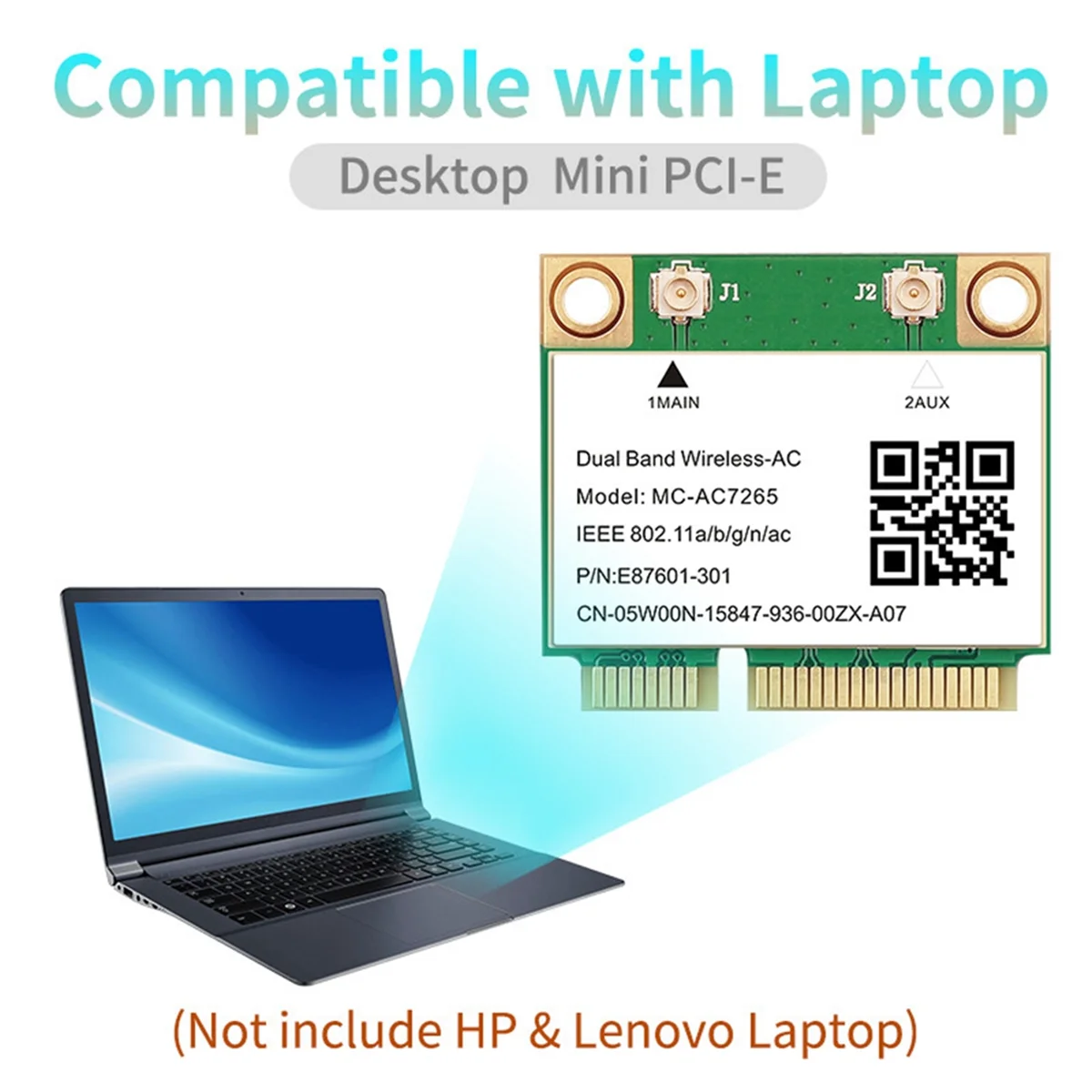 AT08 新しい 1200Mbps Bluetooth 4.2 ミニ PCI-E Wifi カード -AC7265 ワイヤレスネットワークカード 7265 802.11ac 2.4G 5Ghz ラップトップ 7260HMW 用