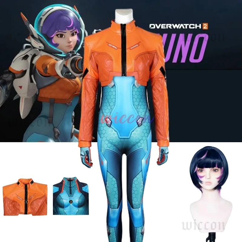 Costume de Cosplay Juno du Jeu Overwatch 2 pour Femme et Fille, Manteau en Cuir, Combinaison avec Perruque, Ensemble Complet, Tenues de ixd'Halloween et de Carnaval