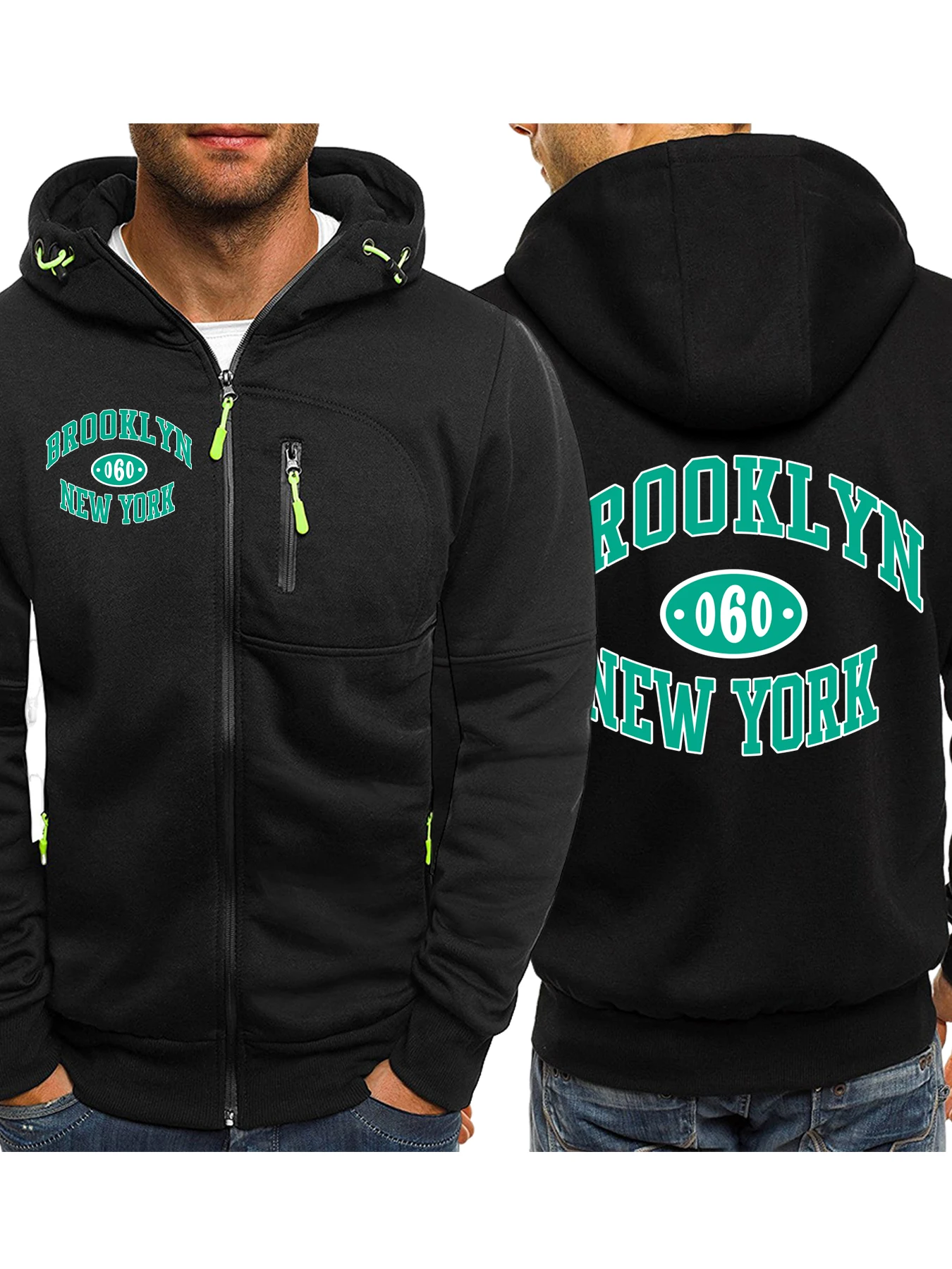 

Brooklyn 060, Нью-Йоркский принт, мужские уличные толстовки с капюшоном, флисовая толстовка на молнии, осенняя мягкая одежда, повседневное модное пальто