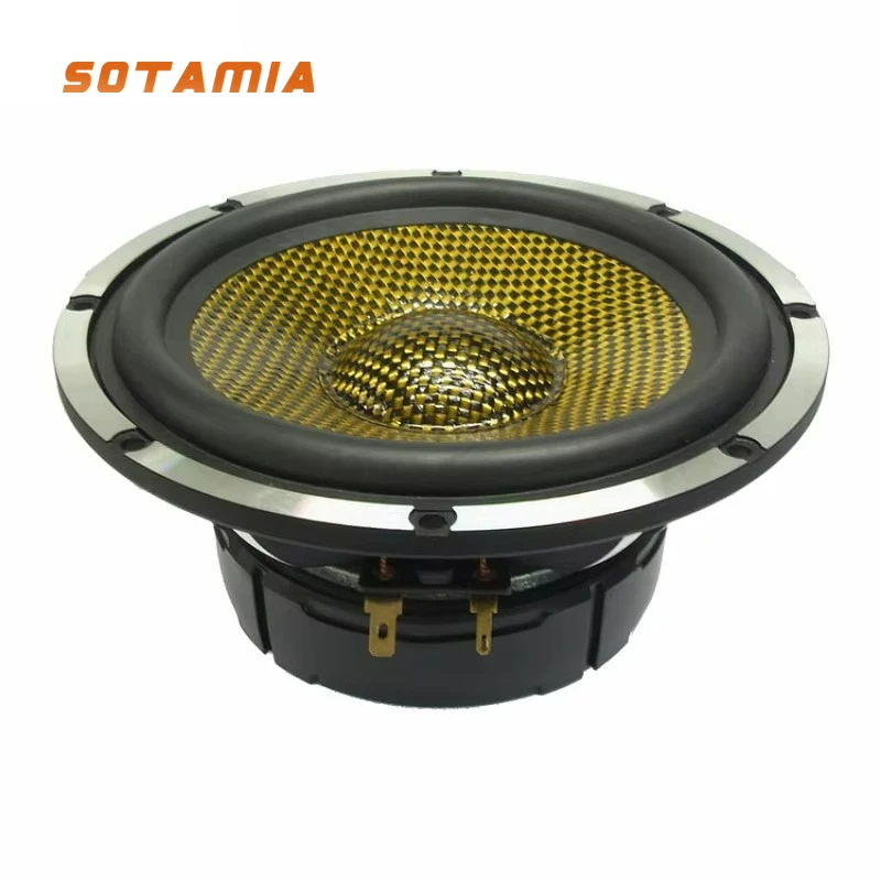 SOTAMIA 1 шт. 6,5-дюймовый сабвуфер 4/8 Ом 40 Вт, алюминиевая рама, высокомощный, 30-мм звуковая катушка, желто-черный плетеный диффузор, автомобильный динамик