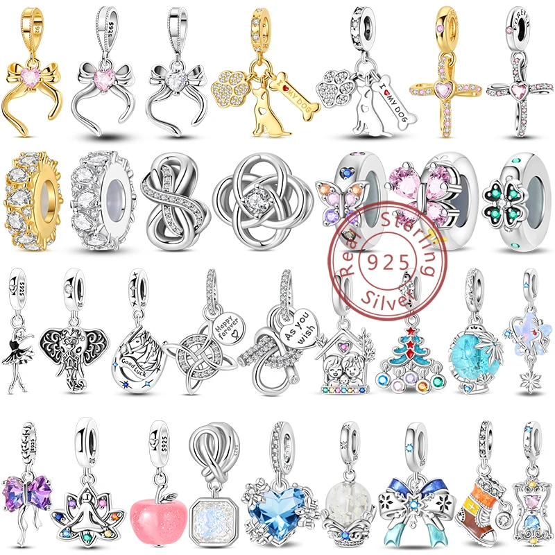 Cuentas de abalorios de diseño Original de Plata de Ley 925 de varios estilos populares, adecuadas para pulseras, collares, regalos de joyería fina DIY