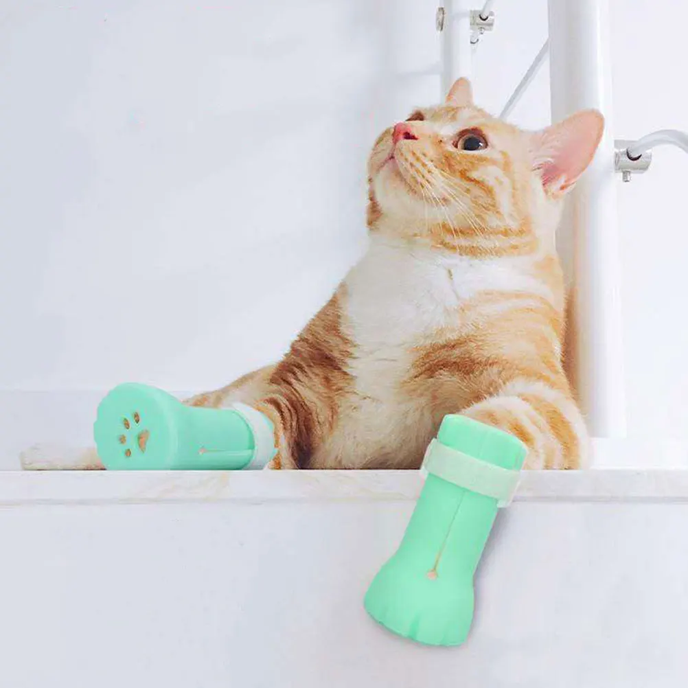 

4 Pcs Silicone Cat Shoes Light Durable Adjustable Strap Cats Claw Covers Waterproof Bathing Grooming Supplies Pet