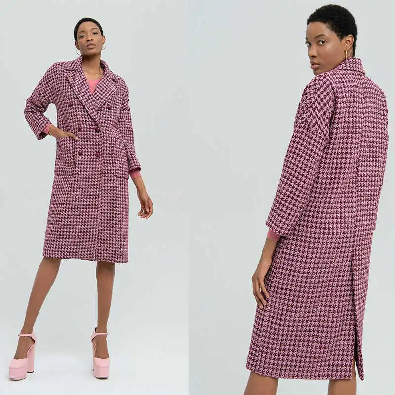 

Chic Plaid Women Wool Blends OverCoat 1 Piece Double Breasted Female Daily Casual Social Party Winter Outdoors Warm Customized