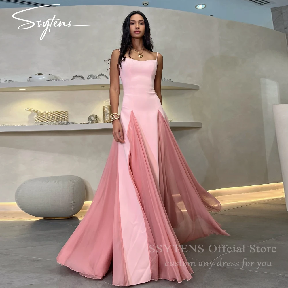 

SSYTENS Modern Pink Beach Prom Dresses Spaghetti Straps Satin Elegant Evening Dresses For Woman Party Long Party Gown Customized