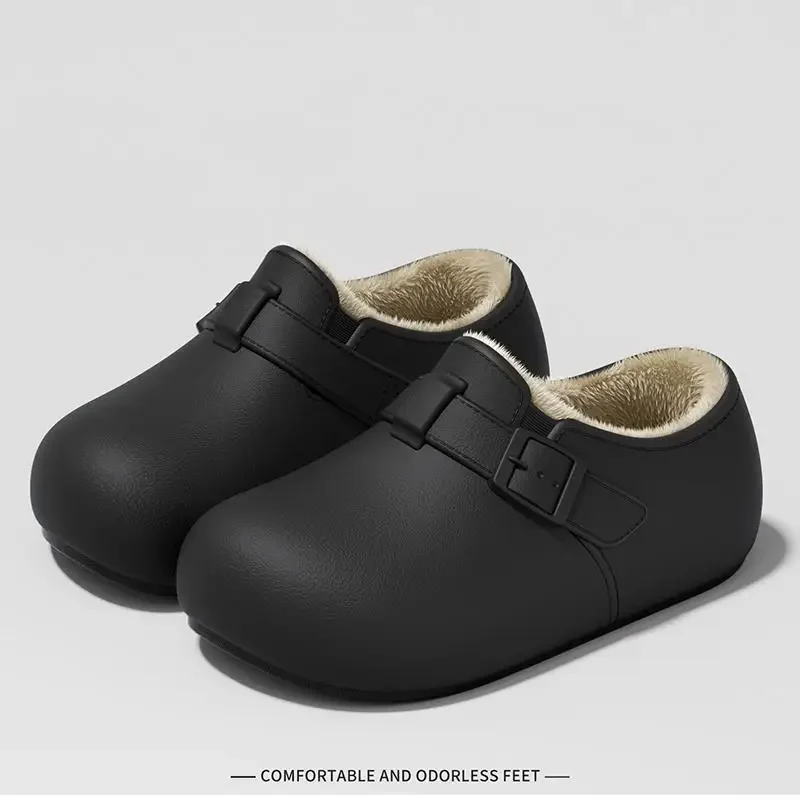 Winter 2026 Warme Plüsch-Leichtgewicht-EVA-Mules-Hausschuhe für Damen, Übergrößen, Wasserdichte Freizeitschuhe, Weiche PU-Flach-Clogs für Damen, Outdoor – Detail 12