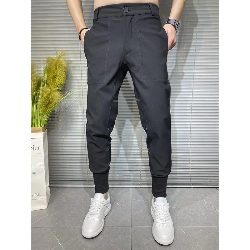 

High Waist Men's Suit Pants High Quality Straight Business Autumn Dress Cargo Pants Formal Pants Big Size Classic Trousers X06