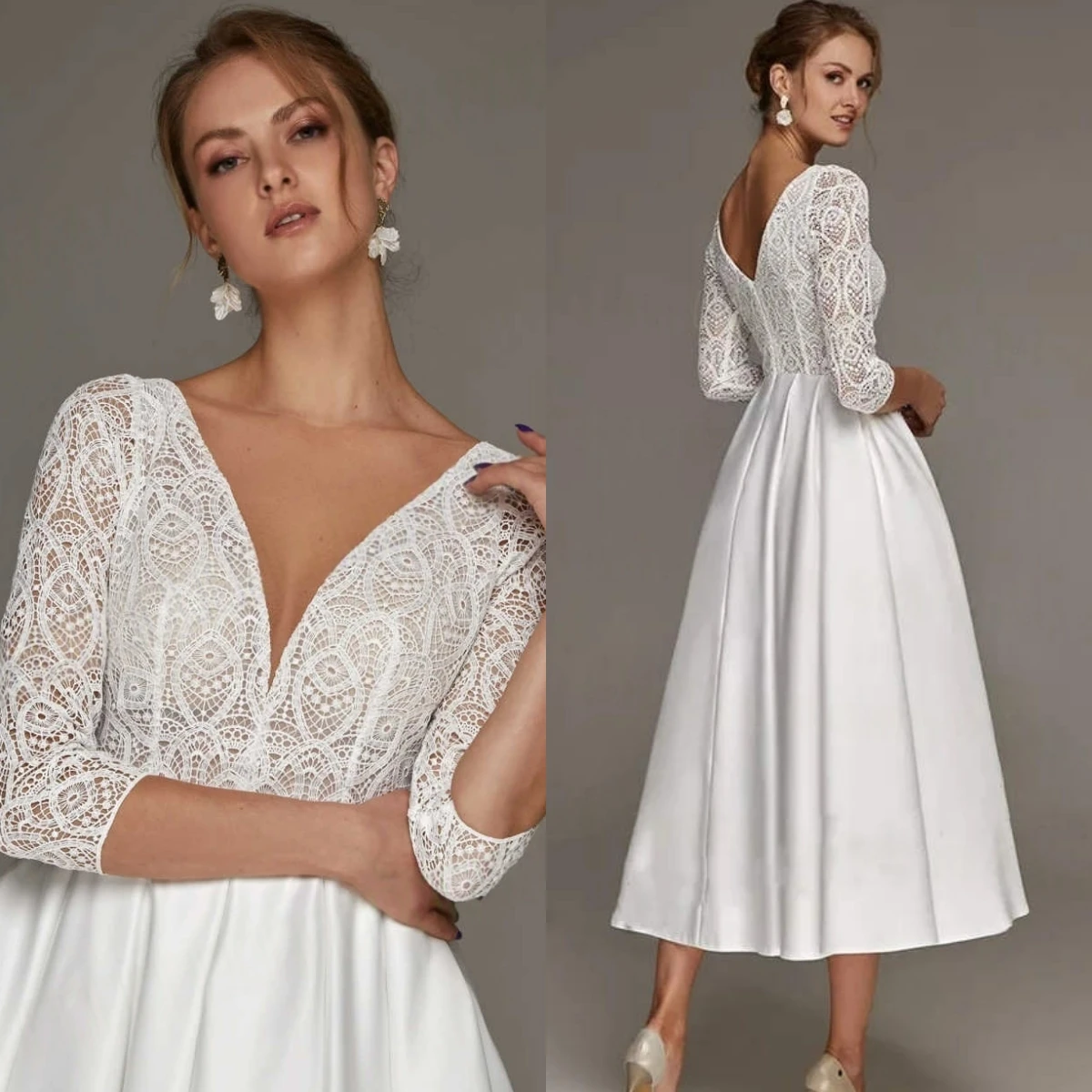 Customized Delicate Satin Exquisite Wedding Dress Elegant V-neck Classic A-Line Dreamy Bridal Party Temperament Bridal Gowns