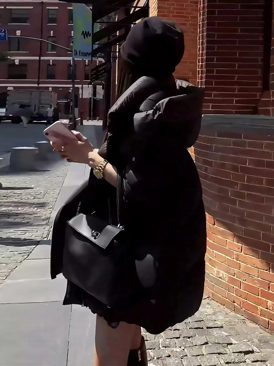 블라 럭셔리 듀 다운 자켓 여성용 중간 길이 코트 겨울 신상 슬레 패셔너블 캐주얼 루즈핏 롱 슬리브 지퍼