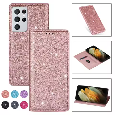 Wallet Glitter Leather Case For Samsung Galaxy S23 Ultra S22 S21 FE S20 FE S10 Plus A04s A13 A14 A23 A33 A50 A51 A52 A53 A54 A71