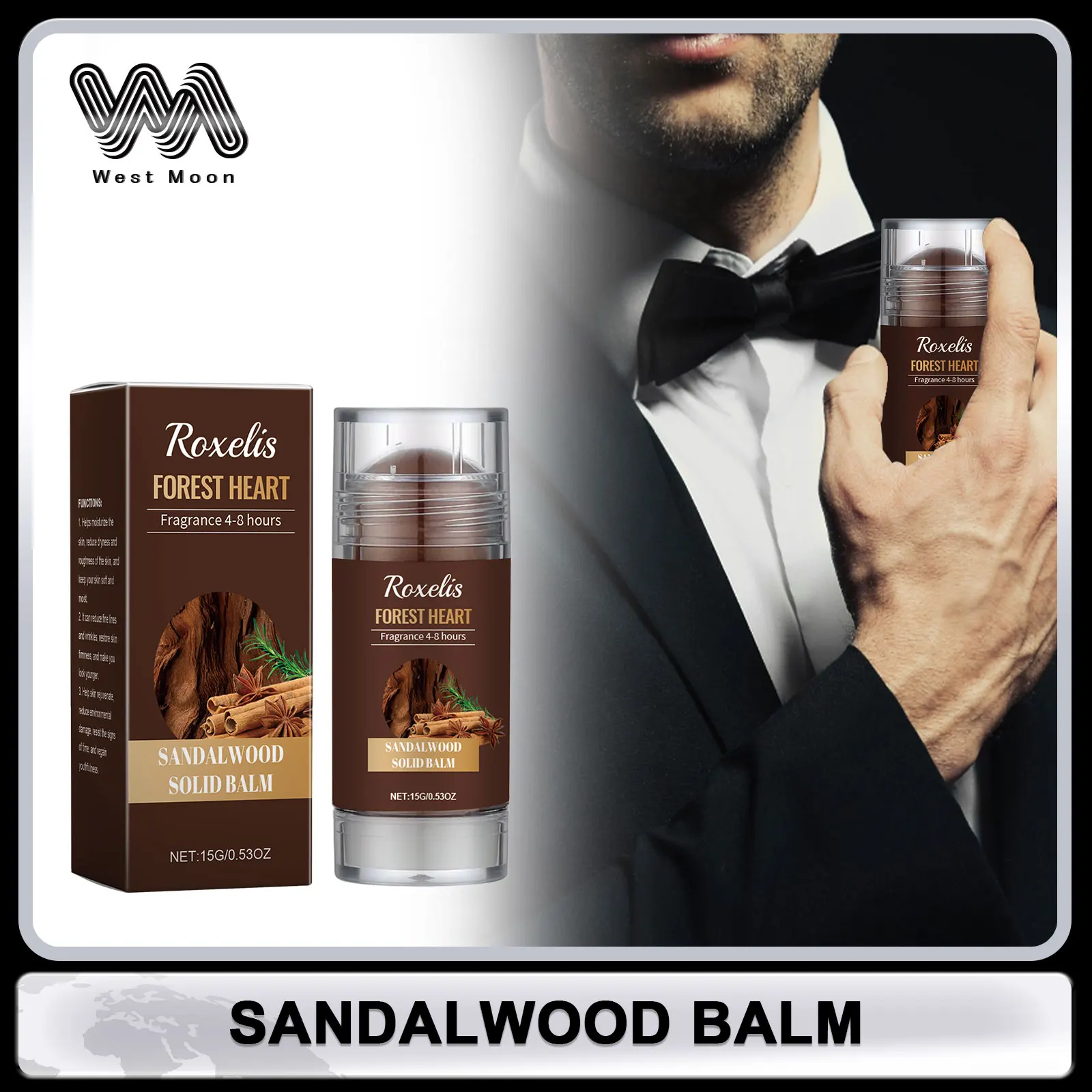 Sandalwood Solid Perfume for Men Woody Light Perfume Balm Long Lasting Fragrance Show Charms Odor Remover Deodorant Solid Balms