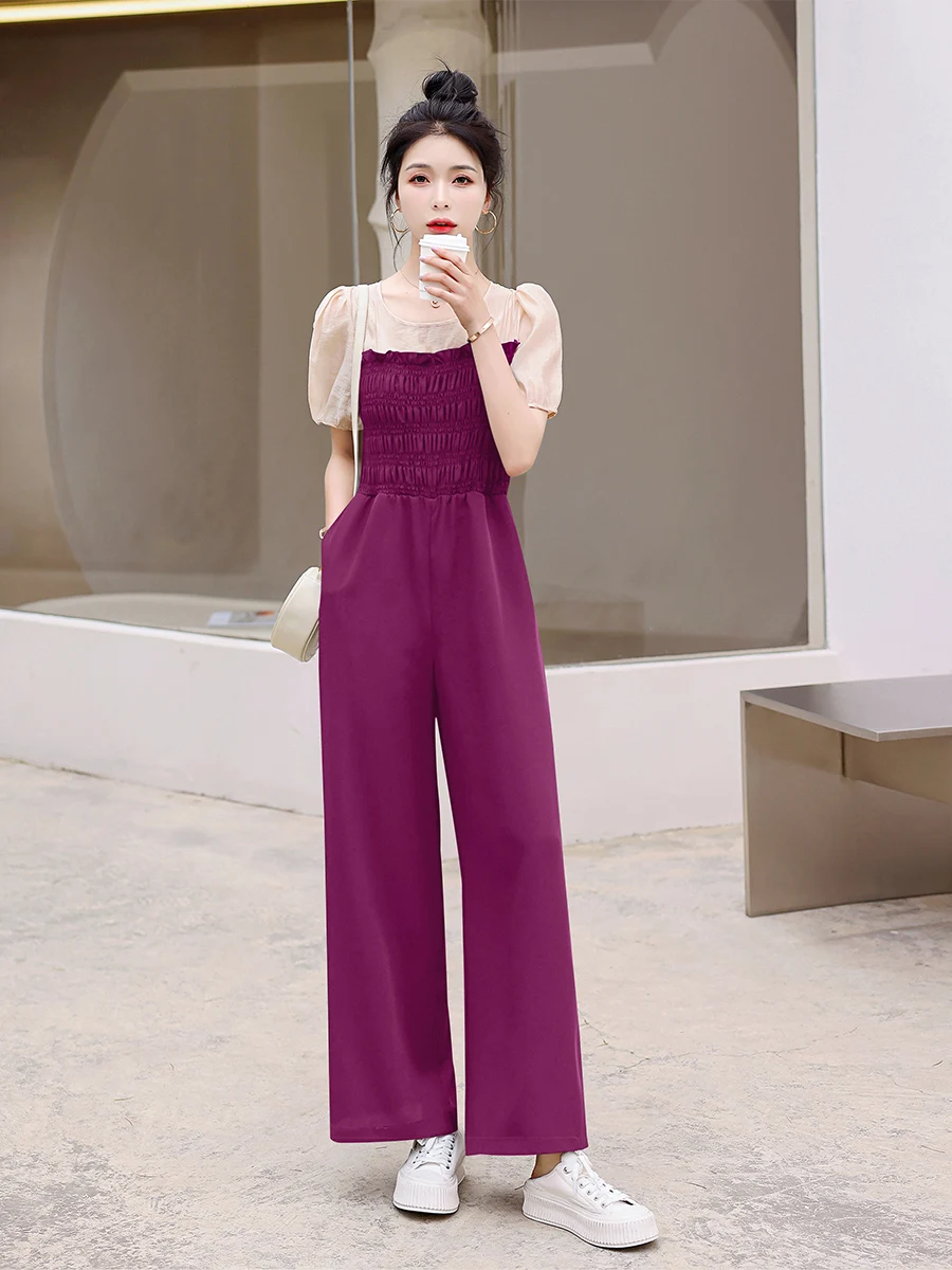 กางเกงเอวสูงแฟชั่นผู้หญิง สไตล์ลำลองสำหรับฤดูร้อน รุ่นใหม่ ช่วยให้ดูผอม ทรงขากว้าง จั๊มพ์สูทใส่สบาย เหมาะกับการเดินทาง ผ้าบางเบา...