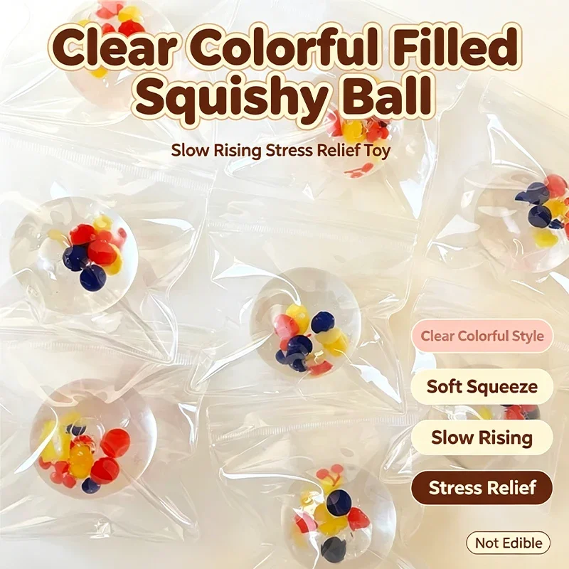 Transparent Maltose Filled Squishy Ball Slow Rising Soft Squeeze Fidget Toy Stress Relief Sensory Decompression Toy Daily Use