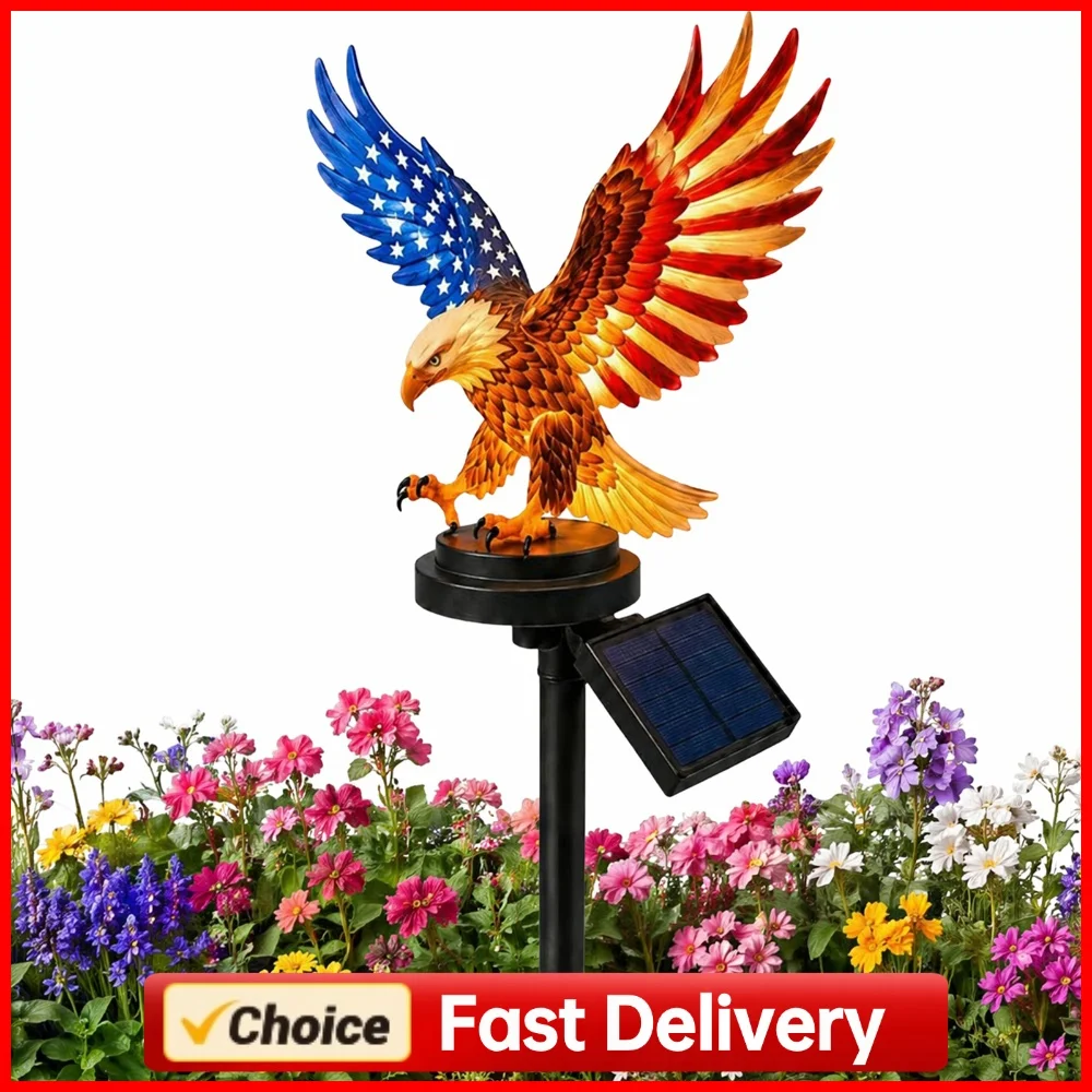 Solar Powered Eagle Stake Lights 4th of July Decorations American Bald Eagle Solar Garden Lights for Yard Patio Lawn Party