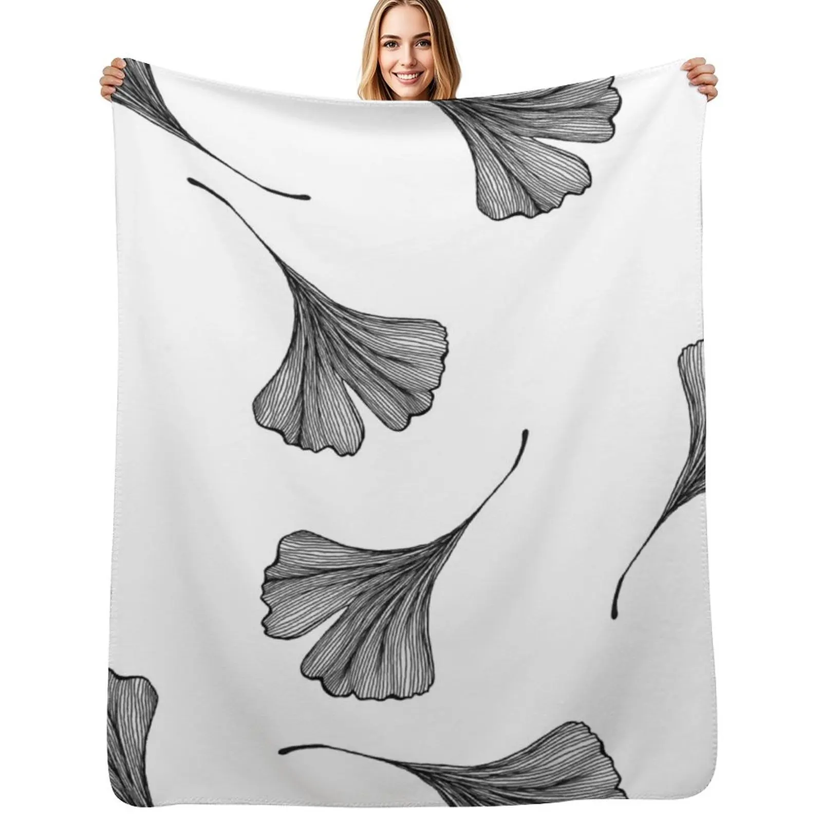 

Line art ginkgo leaf Throw Blanket Softest Plush sofa bed Blankets