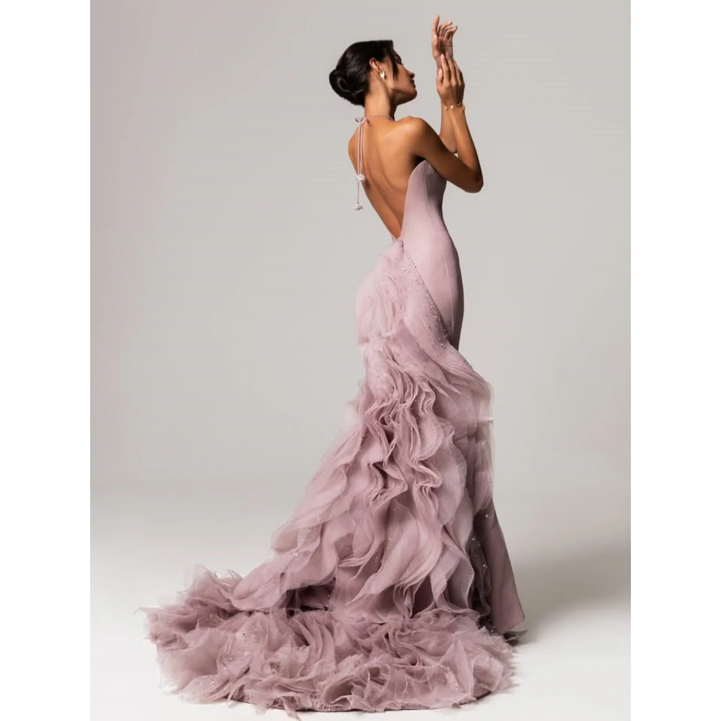 Pink Beadings Evening Dresses Ankle-Length Prom Dress Sleevesless Customized Halter Women Sequins Saudi Arabia Wedding Party