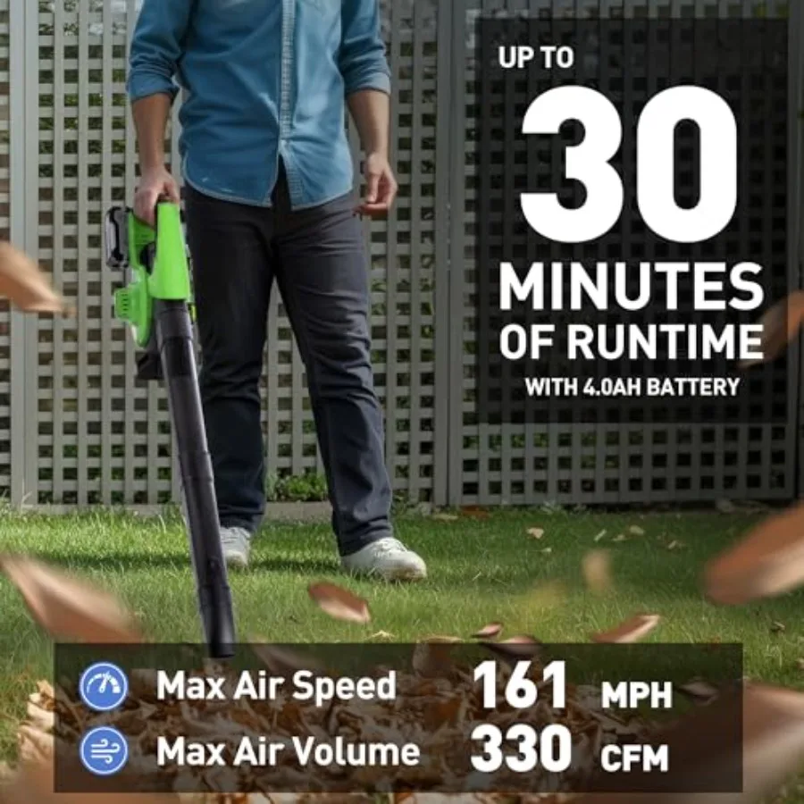 منفاخ أوراق كهربائي لاسلكي 20 فولت مع بطاريات مزدوجة 4.0 أمبير في الساعة وشاحن سريع خفيف الوزن متعدد الوظائف أداة خارجية للفناء C