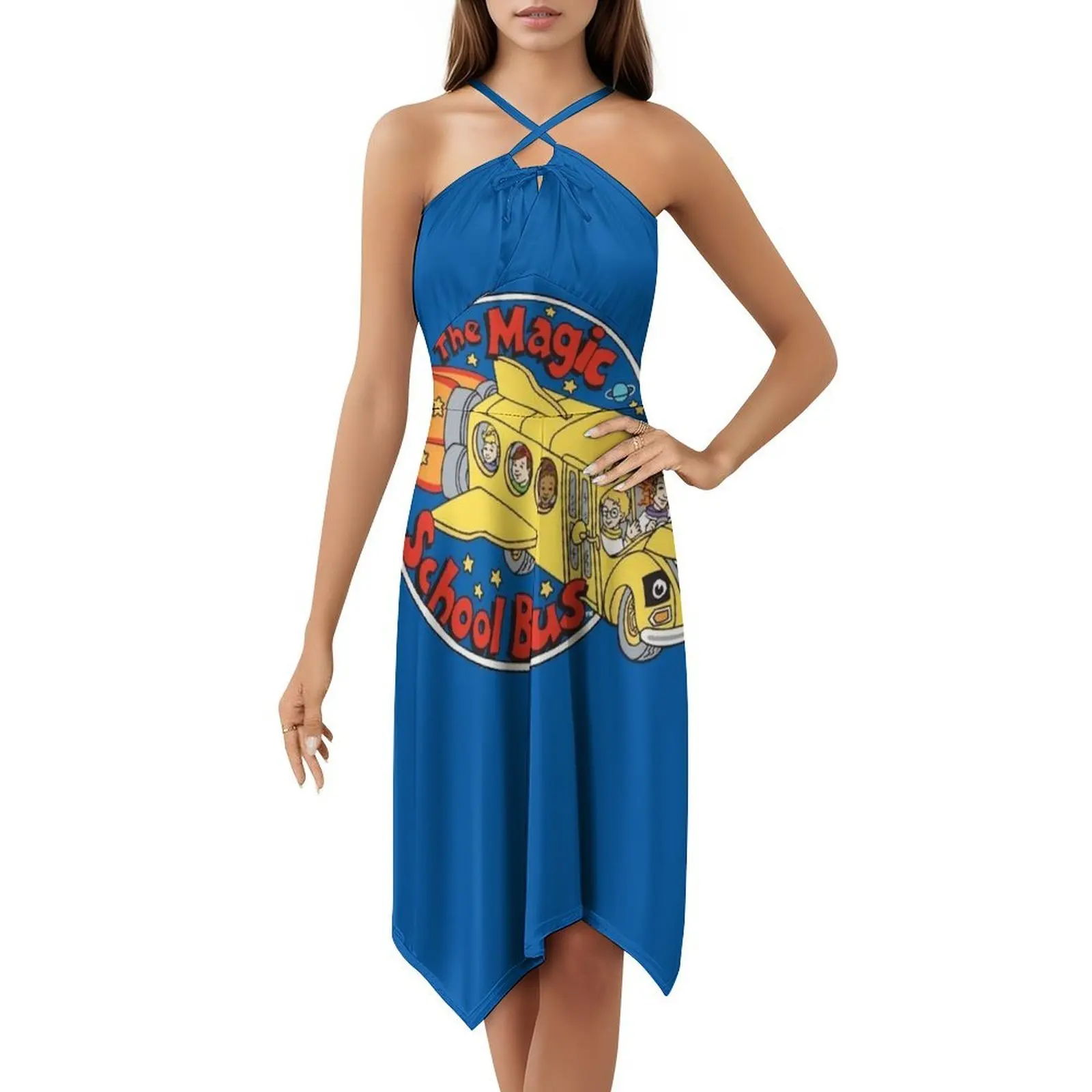فستان بوهيمي بدون أكمام بشعار حافلة المدرسة السحرية للنساء مطبوع عليه فساتين حفلات الشاطئ حافلة المدرسة السحرية حافلة المدرسة السحرية #5