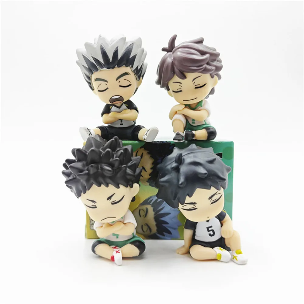 4pcs Anime Bokuto Kotaro Doll Akaashi Keiji Haikyuu Oikawa Tooru Iwaizumi Hajime Figures Q Version 5cm Pvc Model Collection Toys