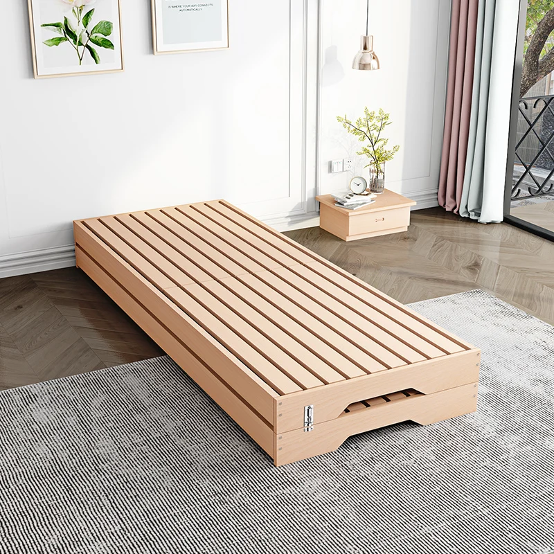 Beech tatami bed frame without bedside solid wood row skeleton Japanese floor-to-ceiling short bed sheet double