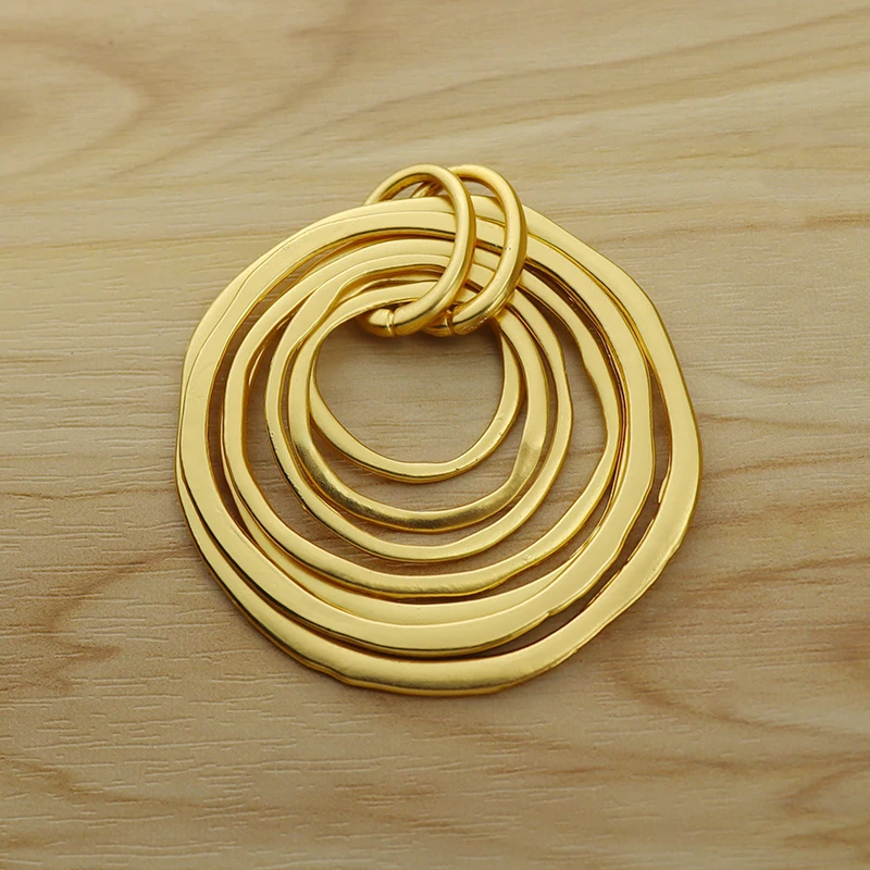 1 Piece Matt Gold Color Large Hollow Open 7 Circles Charms Pendants for Necklace Jewellery Making Findings 55x65mm