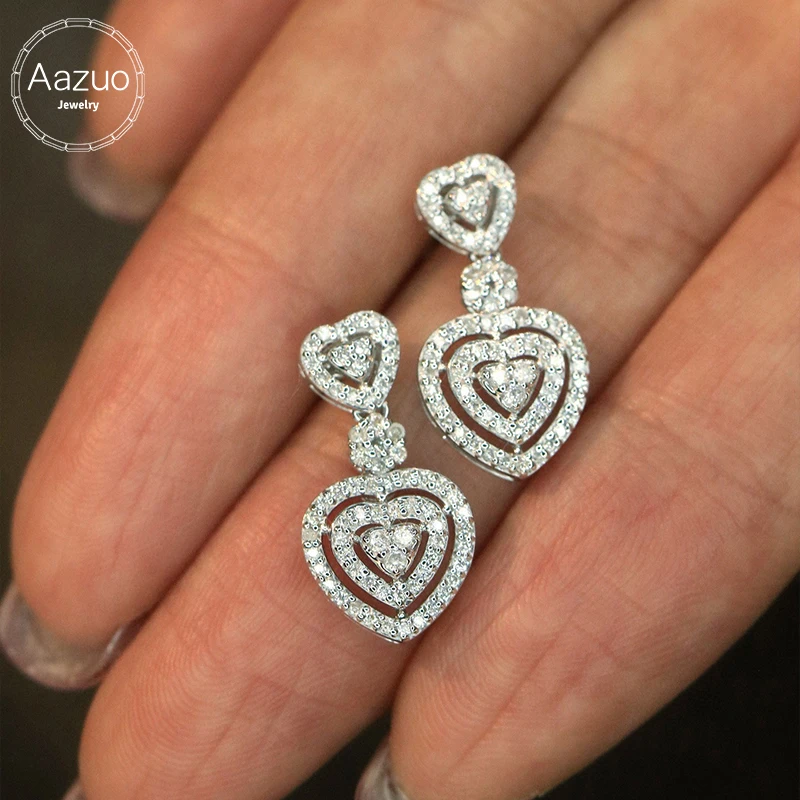 

Aazuo Luxury 18K White Gold Real Diamonds 0.52ct Fairy Heart Shape Stud Earring Gifted For Women Advanced Wedding Party Au750