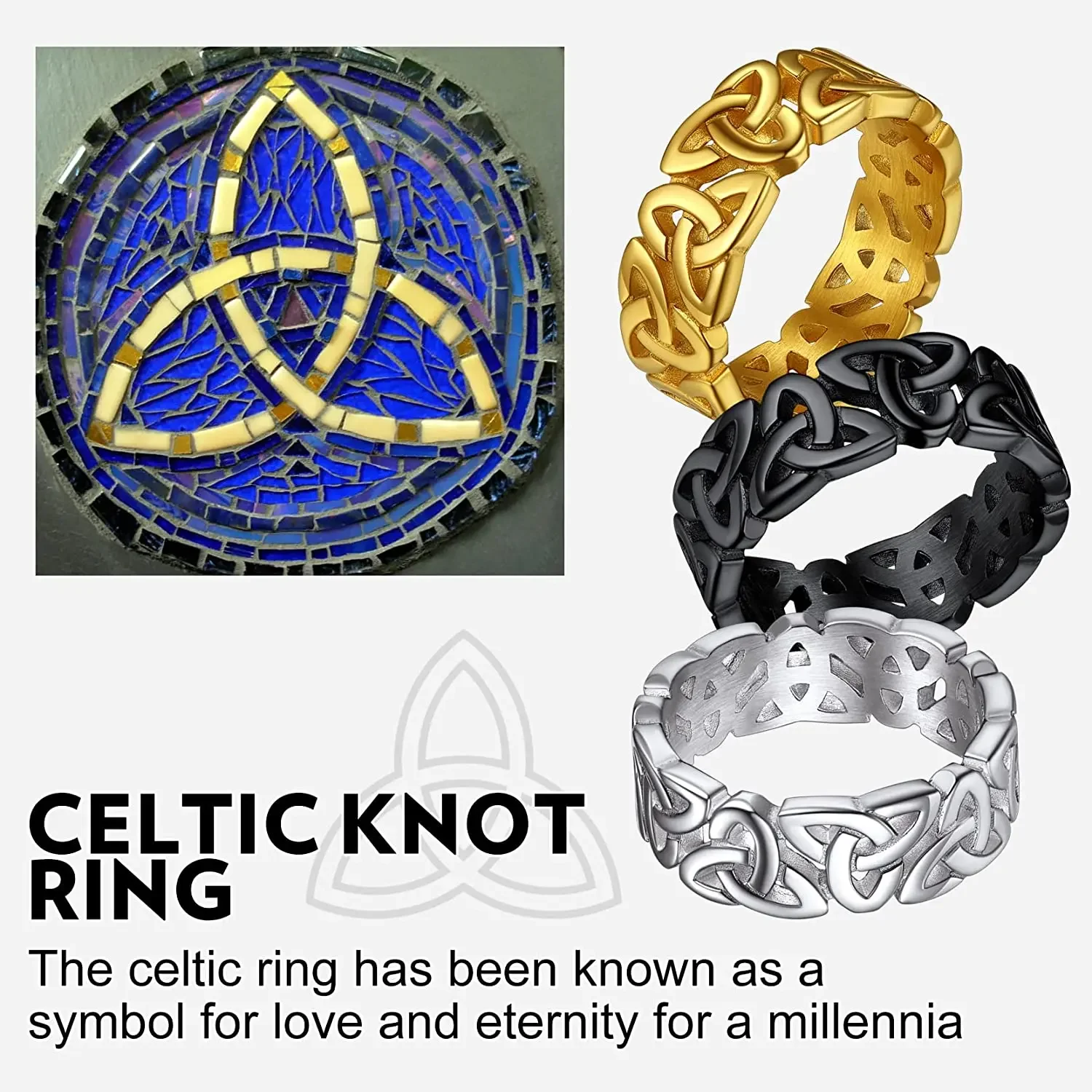 U7 Stainless Steel Hollow Out Irish Celtic Knot Triquetra Rings for Man Women Classic Symbols Unisex Couple Jewelry