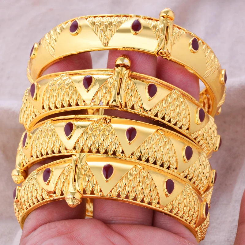 

Indian 24k Gold Plated Flower Shape Big Bangles African Wedding Banquet Party Bracelet Bangles Jewelry Gifts