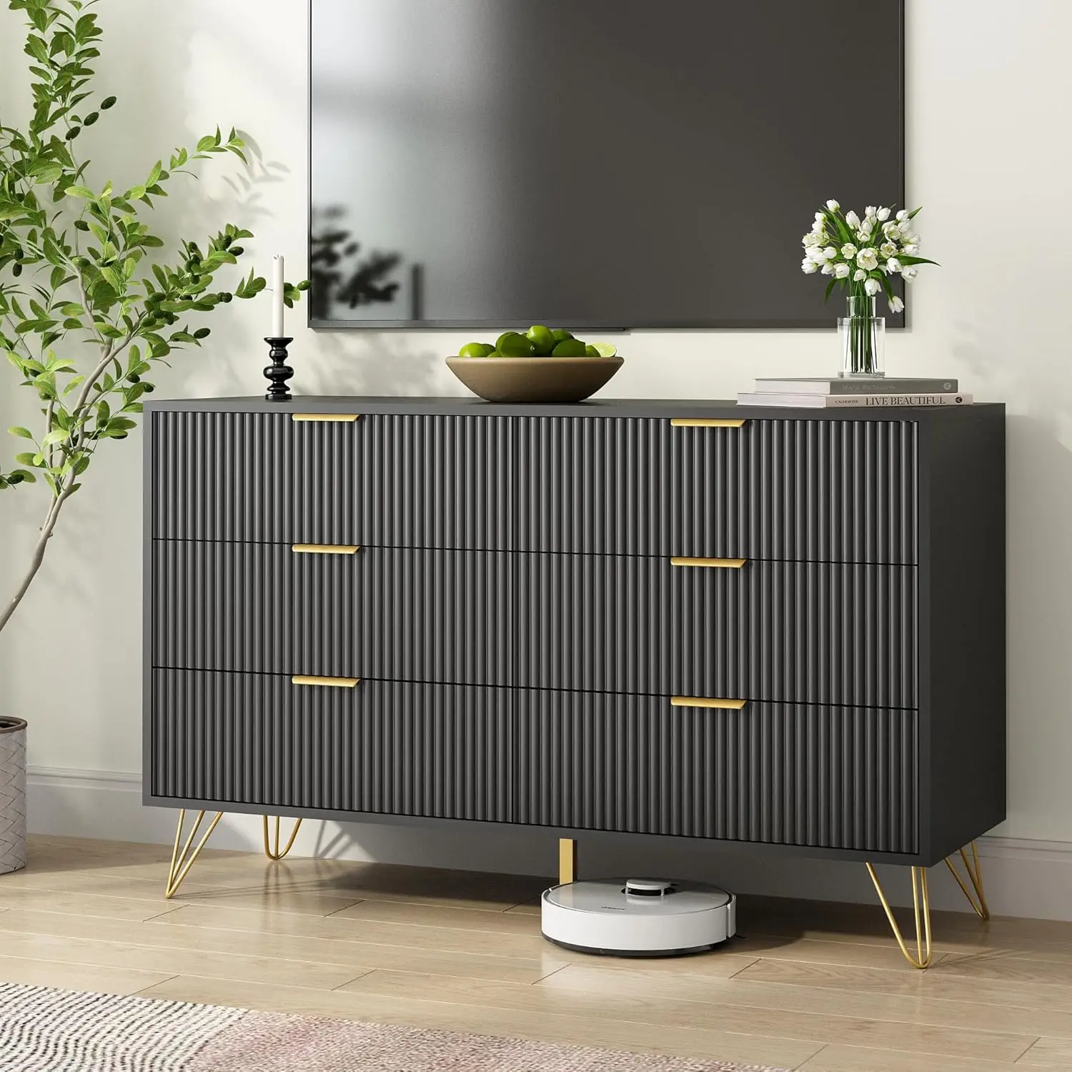 Black Wood 6-Drawer Dresser 4