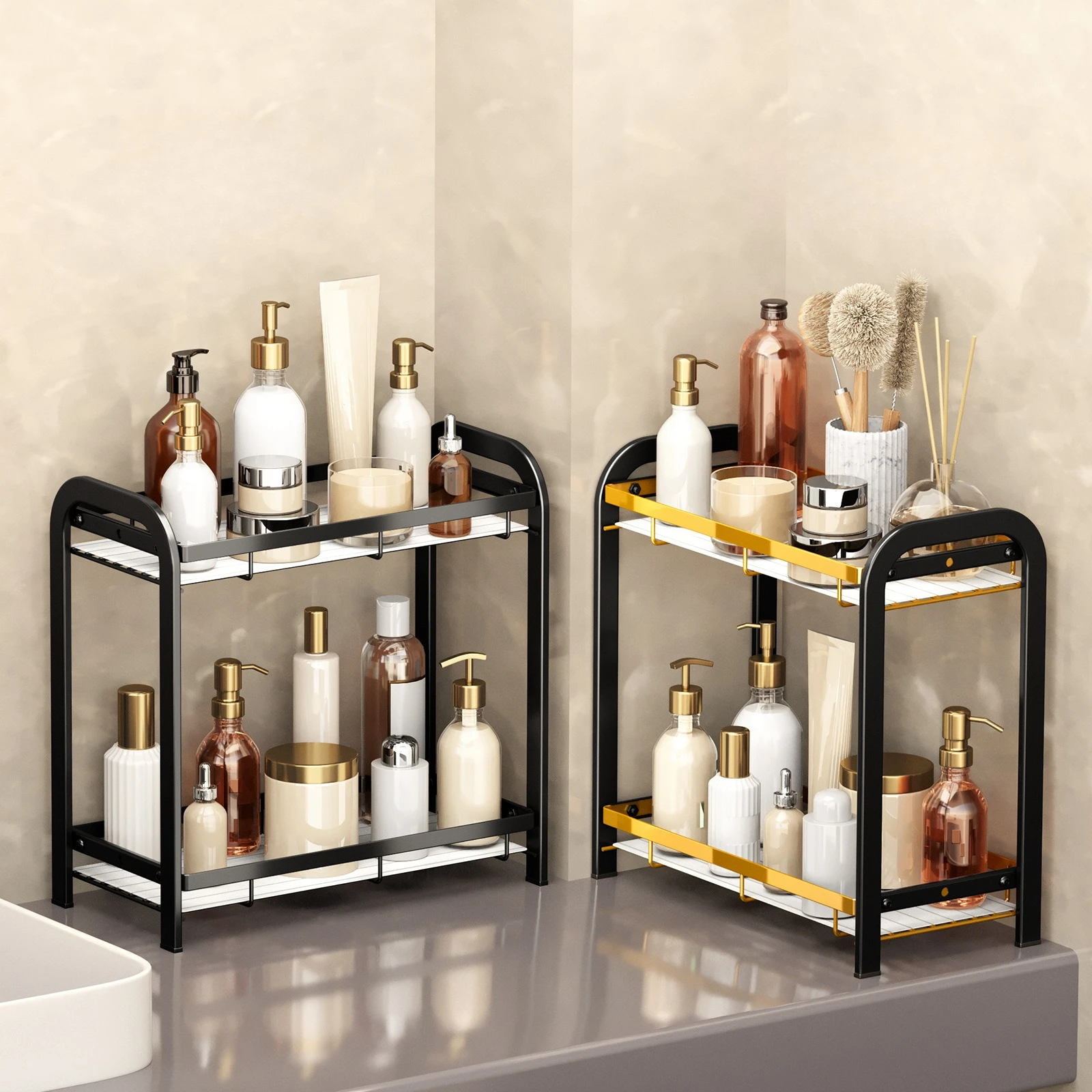 Bathroom Countertop Organizer Cosmetic Storage Shelf for Makeup Skincare Products Multifunctional Rack