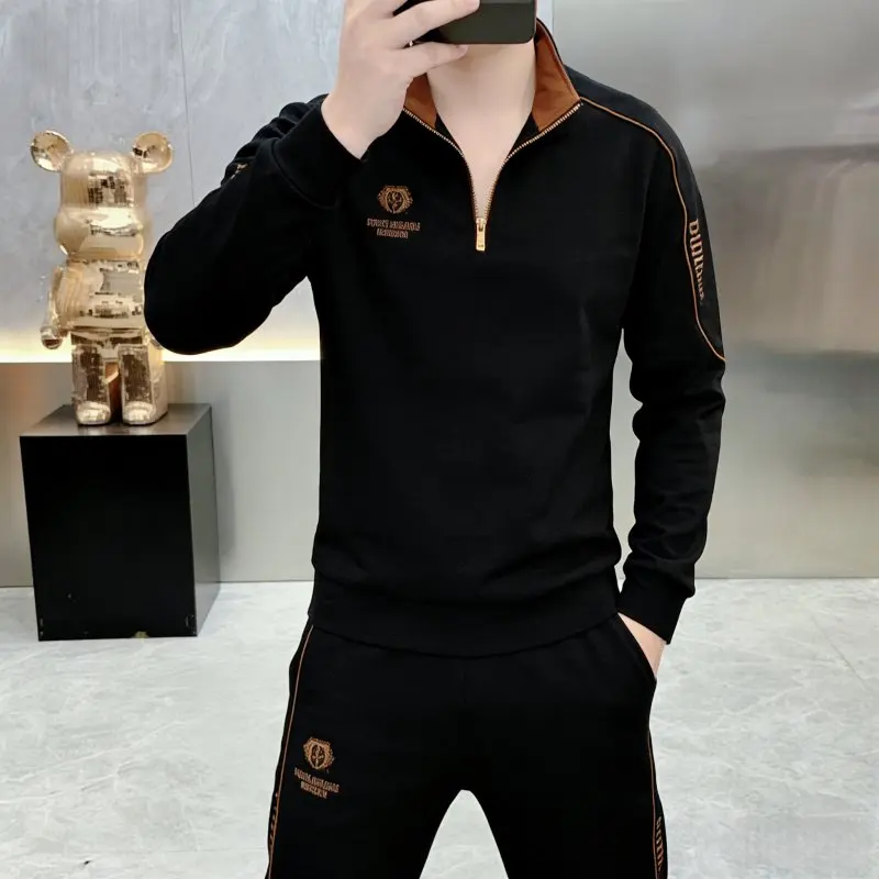 

Весенний мужской комплект 2026: модный костюм-двойка (худи с длинным рукавом и брюки) из смесового полиэстера, хлопка и спандекса