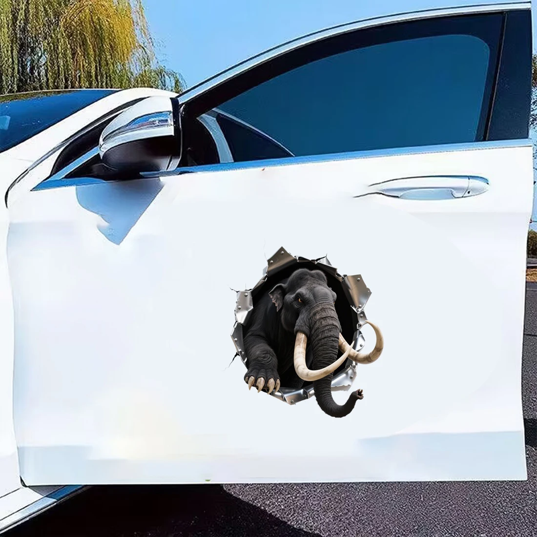 Three Ratels CAB62 Roaring Mammoth Hole Stickers for Home Decoration Wall Stickers Personalized car decals